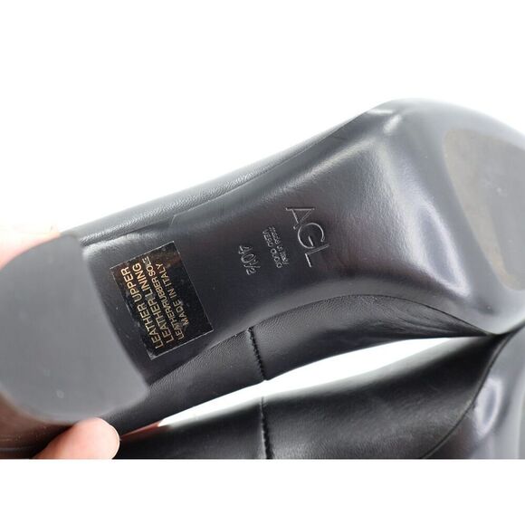 Agl Irina Cap Toe Pump Size 40.5 10.5 Black Leather Cap Toe Heel Shoes Career - Picture 10 of 13